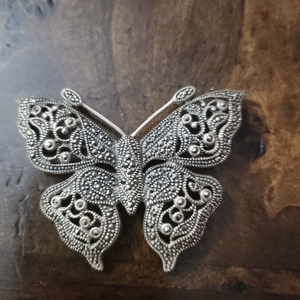 925 Sterling Silver & Marcasites Butterfly Brooch